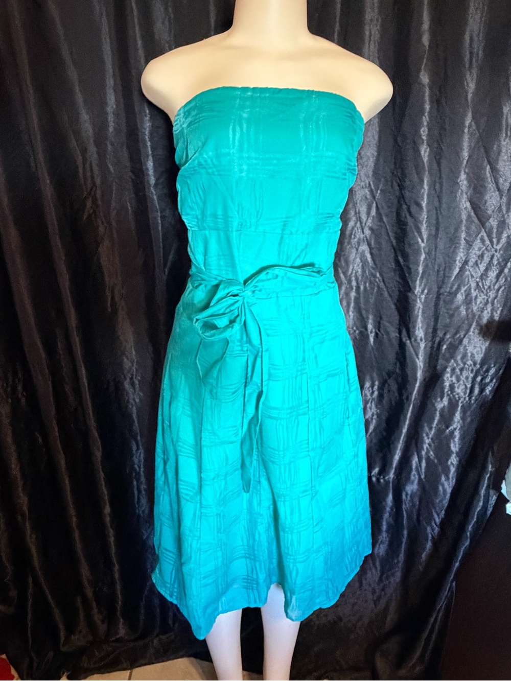 Ashley Stewart Strapless Teal Tie-Waist Dress
